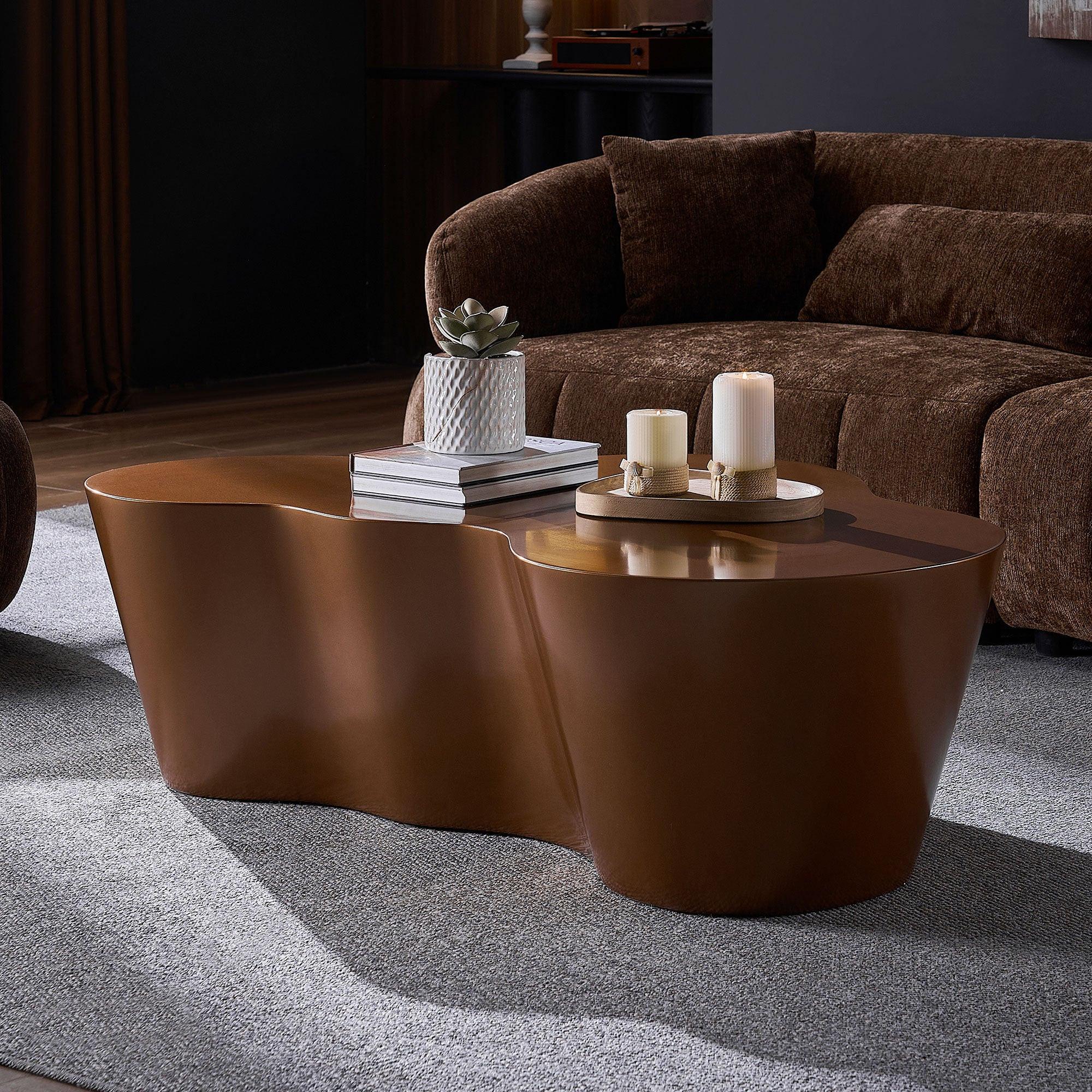 Brown Fiberglass Coffee Table - 50 Inch Unique Shape.