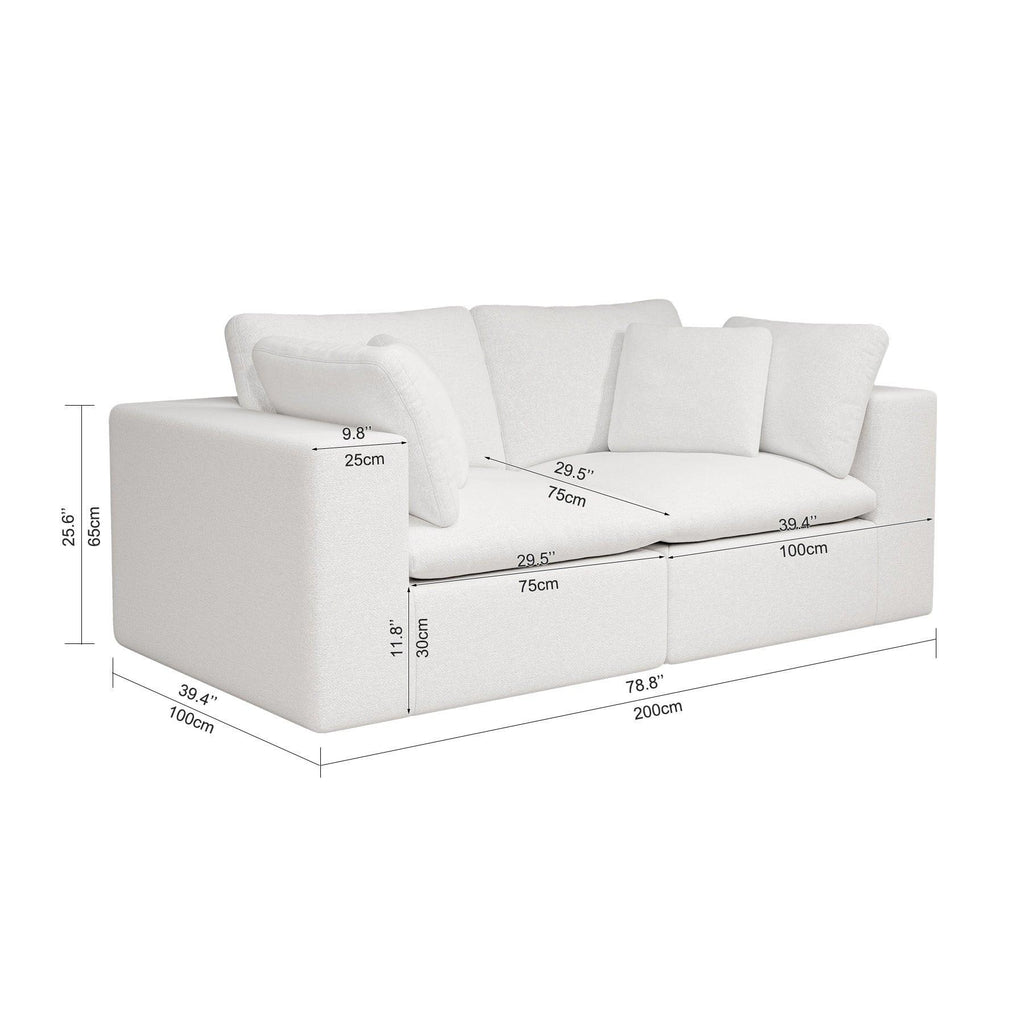 Modular Sectional Sofa - White Plush Corduroy Fabric.