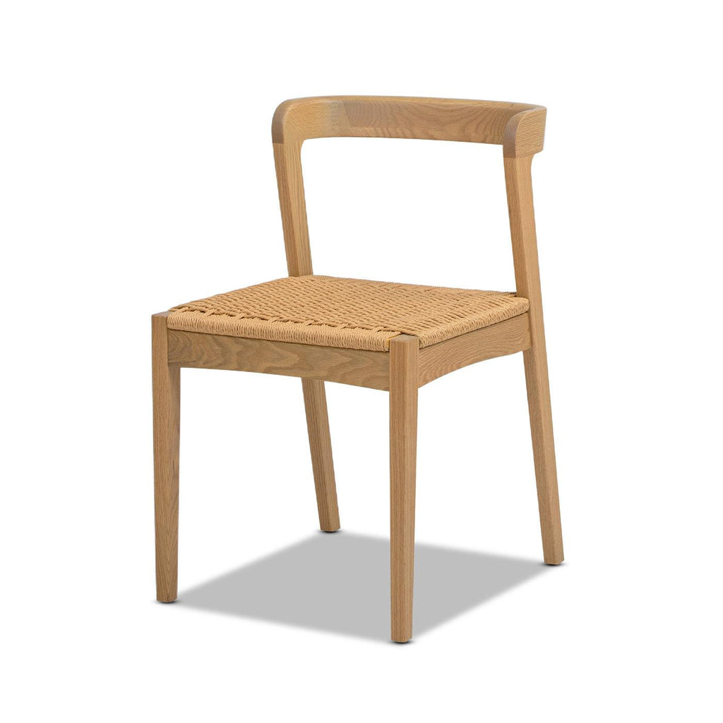 Capri Woven Seat Oak Wood Dining Chair Natural Brown Red Oak.