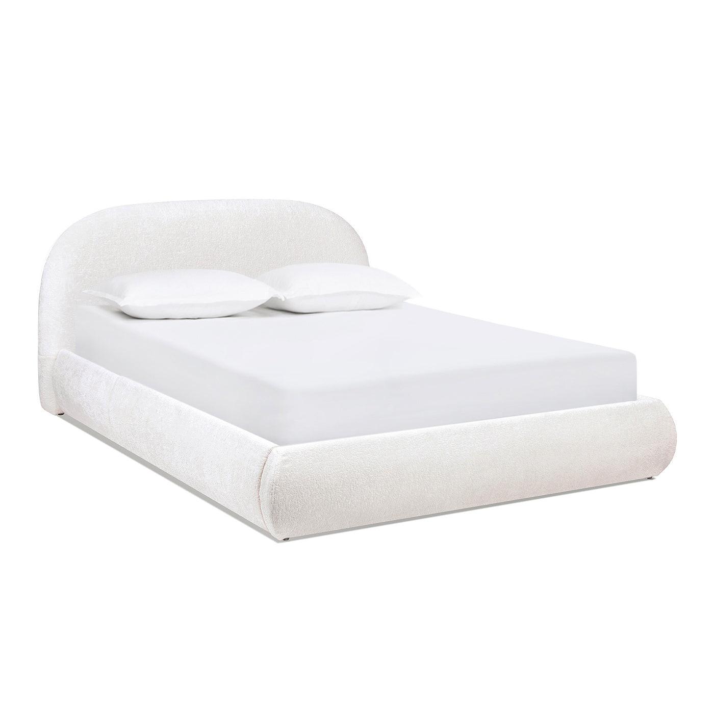 Archie Puffy Upholstered Platform Bed, Queen, Almond White.