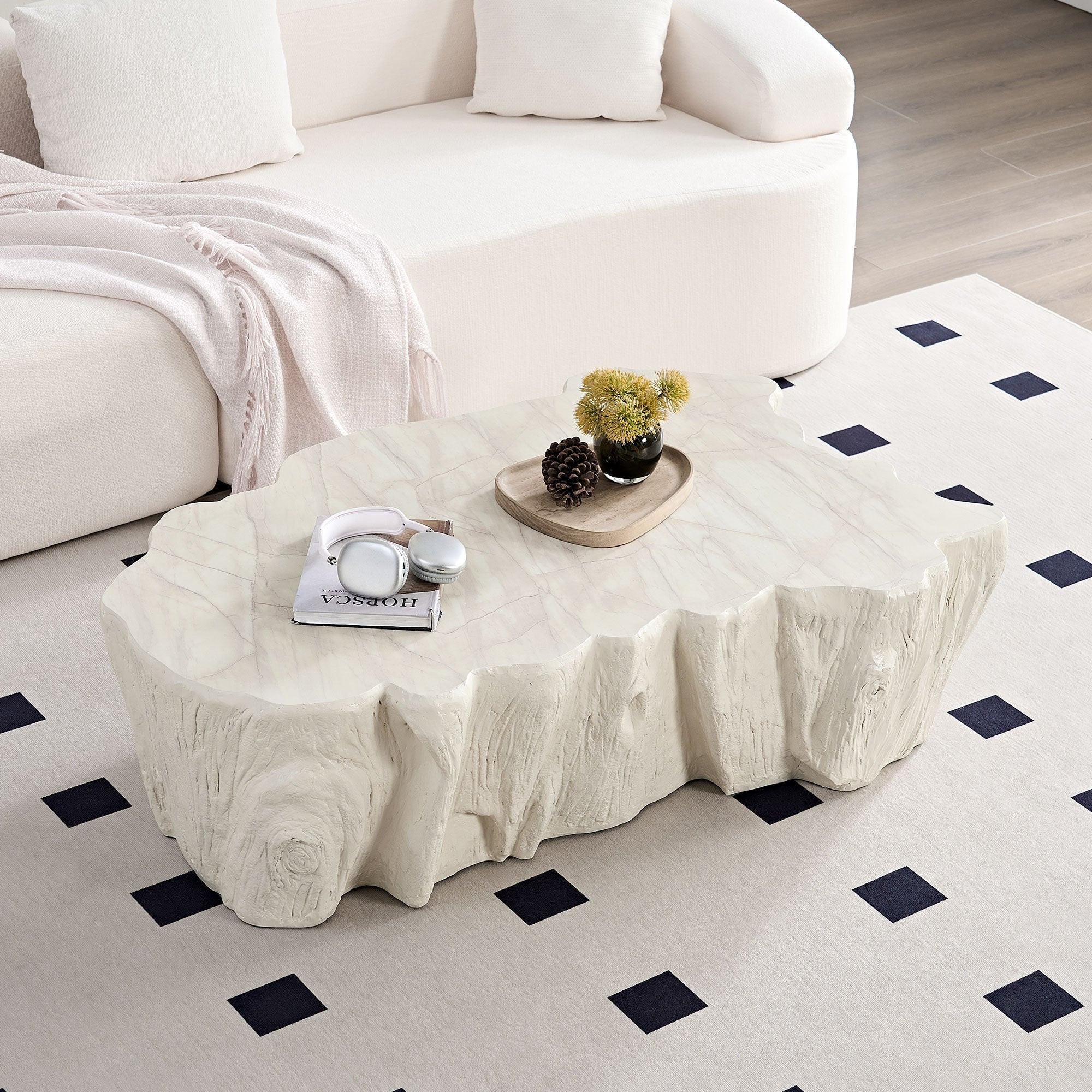 Sturdy Unique Shape Coffee Table - Beige Fiberglass Design.