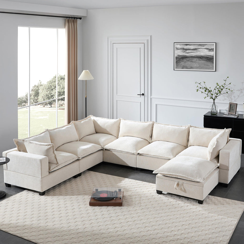 117.5'' Modular Sectional Sofa with Movable Storage Ottoman.