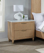 Modern Wood Nightstand with Storage and Engineered Stone Top.