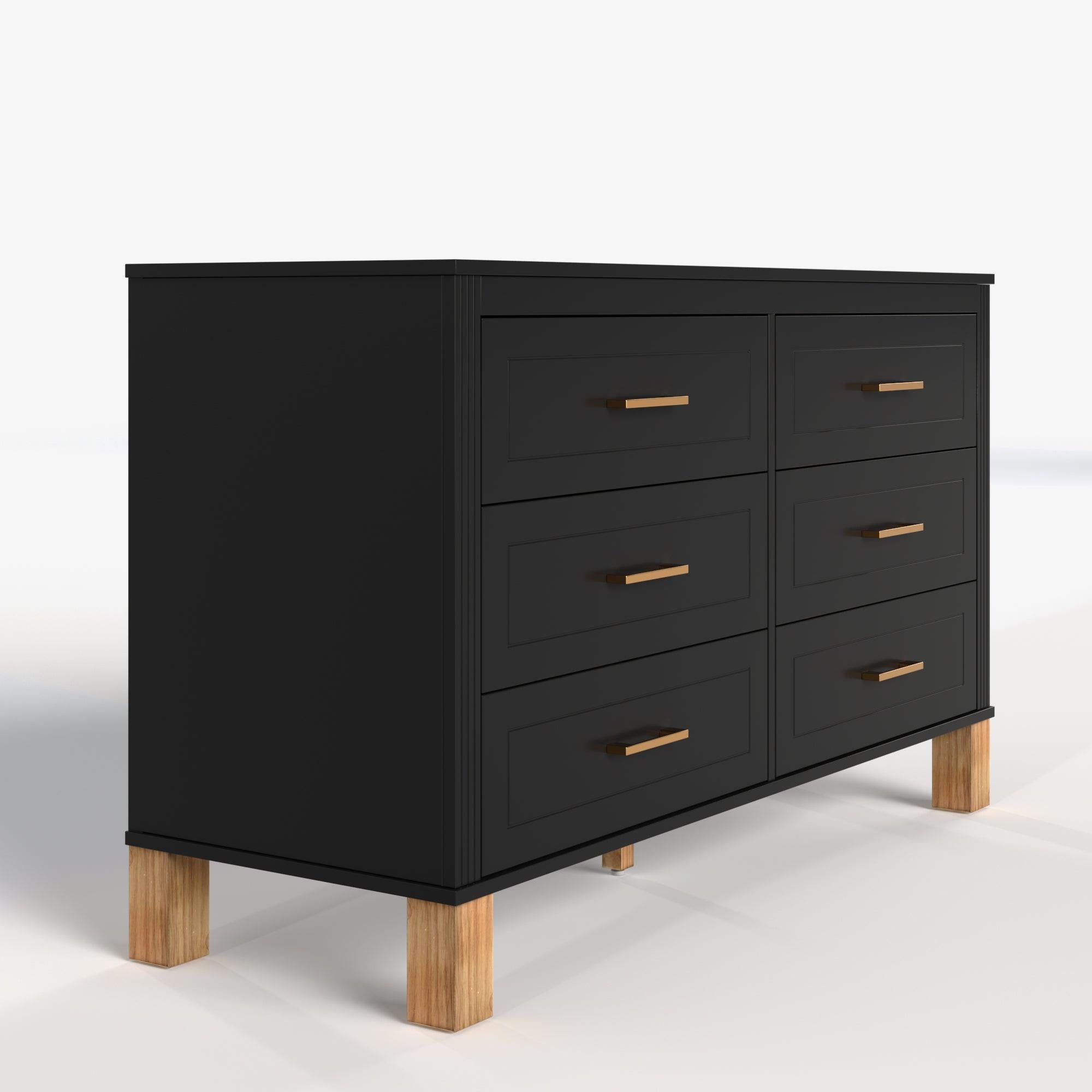 Modern 6-Drawer Dresser with Metal Handles.