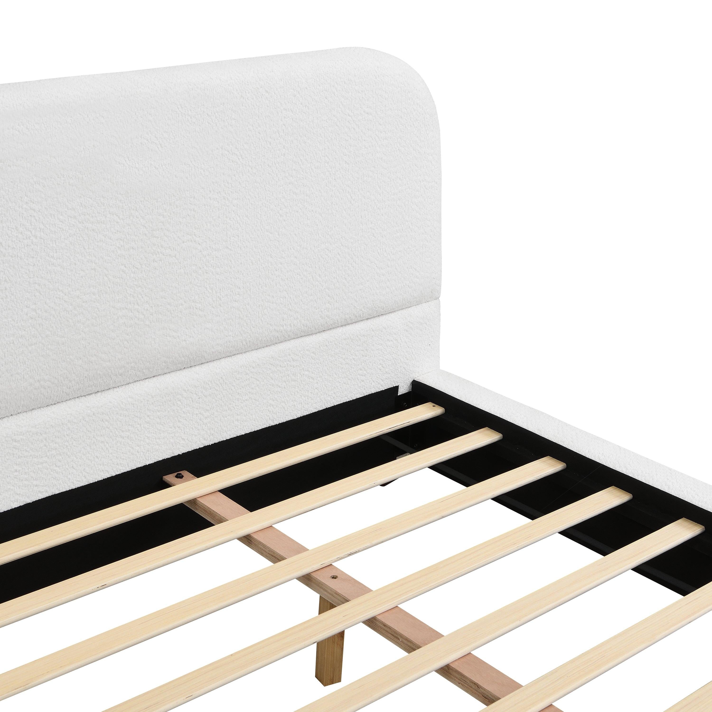 King Size Fabric Upholstered Bed Frame with Rubber Wood Legs.