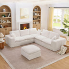 Modern Boucle L-shaped Sectional Sofa with Ottoman.