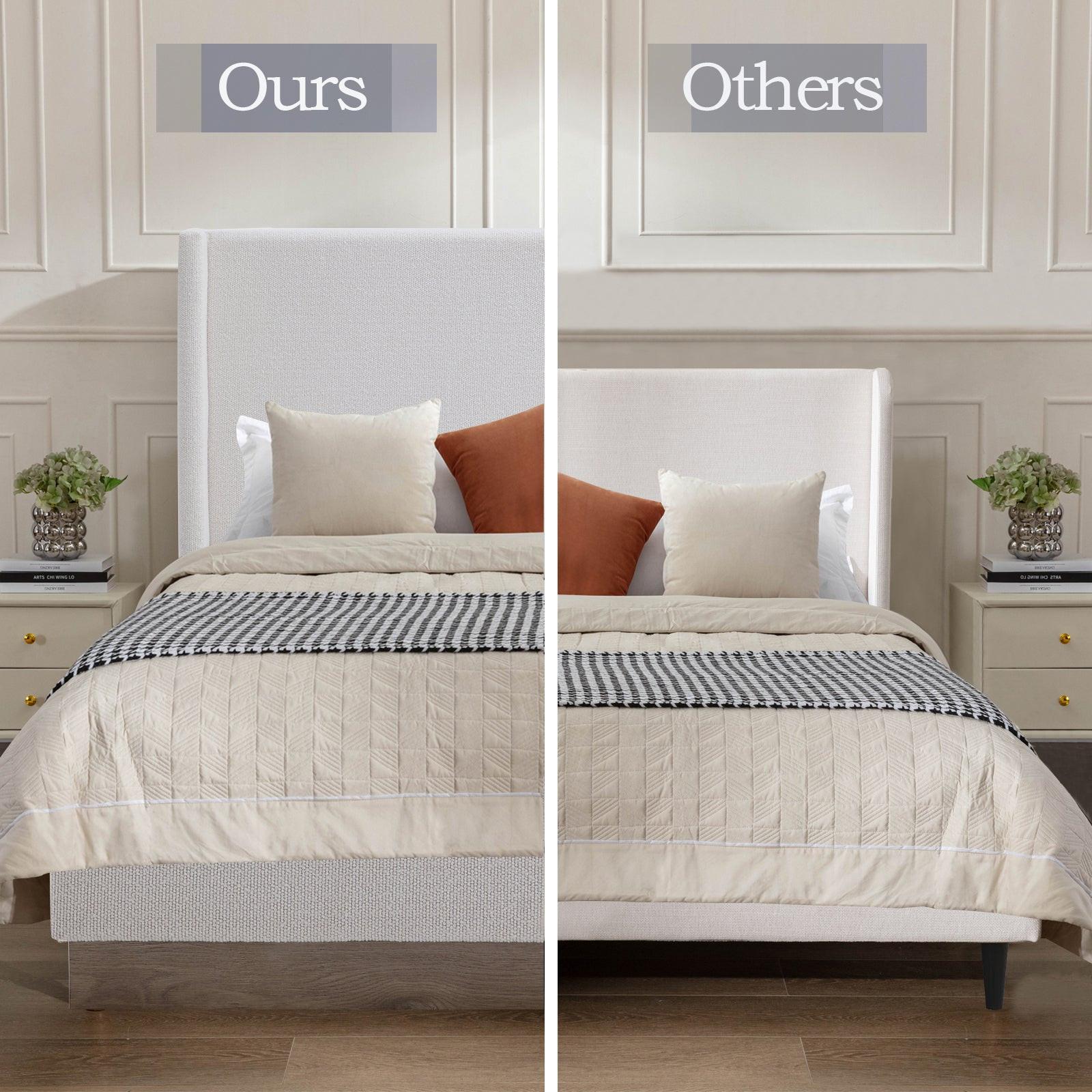 Hosford Minimalist Wingback Bed - King Size Cream Boucle.