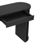 U_Style 59-inch Long Console Table,Oak Veneer Sofa Table,Curved and Straight Line Design,Behind the Couch, Farmhouse Entryway Table for Entrance, Hallway, Living Room (Black)