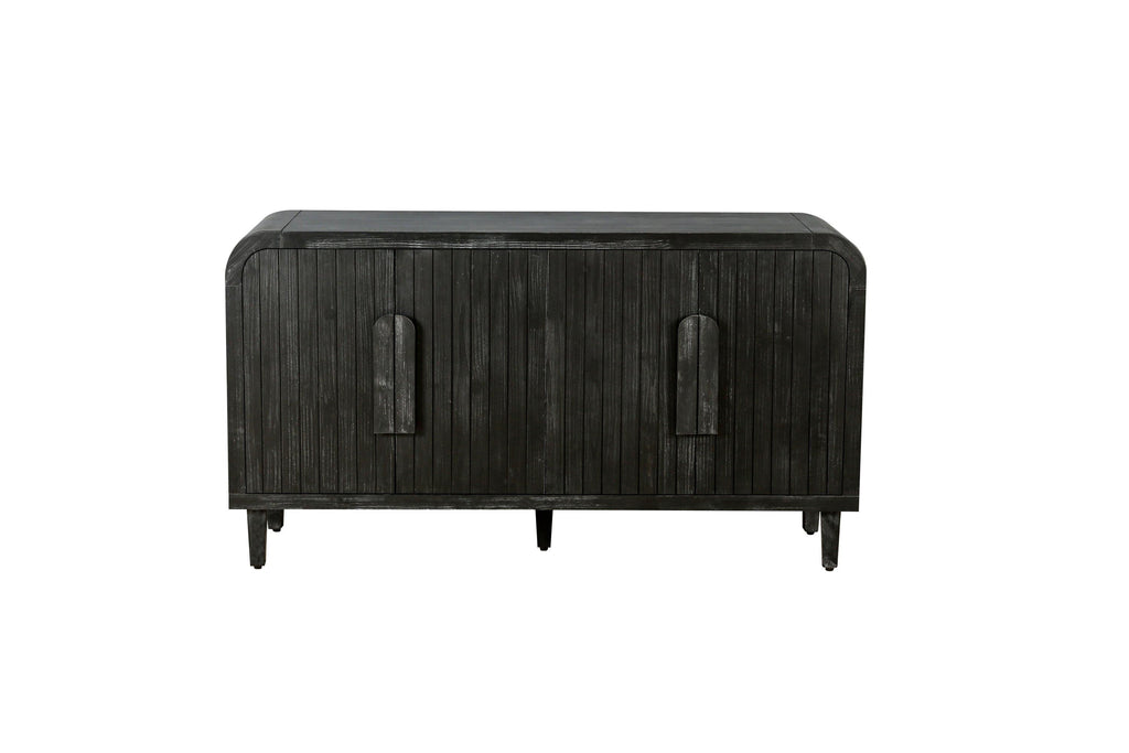 59 Inch Farmhouse Curved Vintage Sideboard in Antique Black.