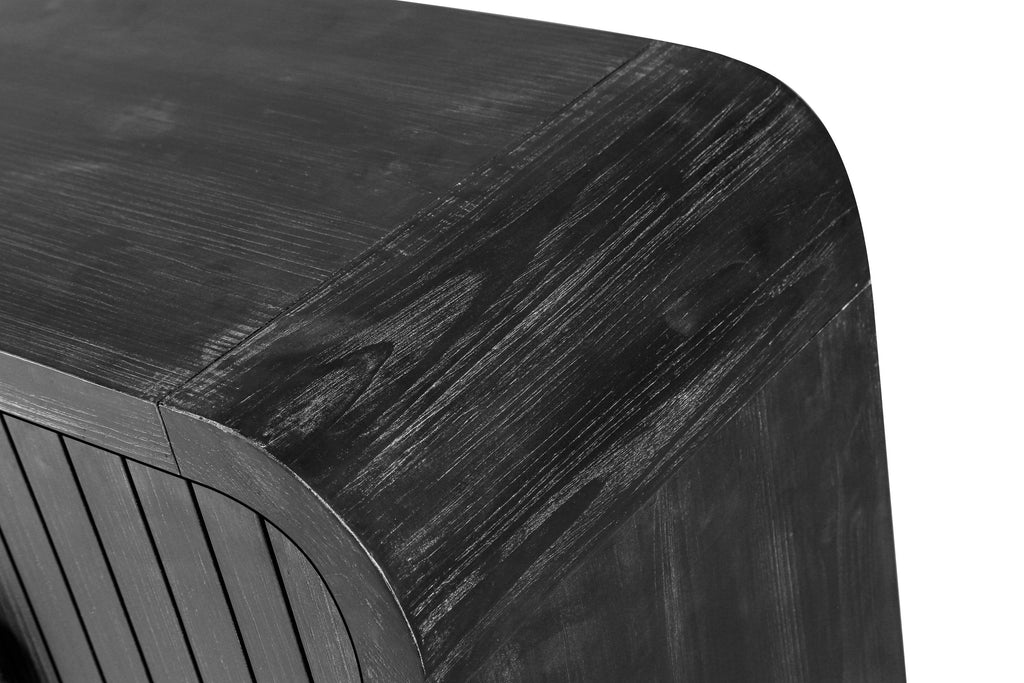 59 Inch Farmhouse Curved Vintage Sideboard in Antique Black.