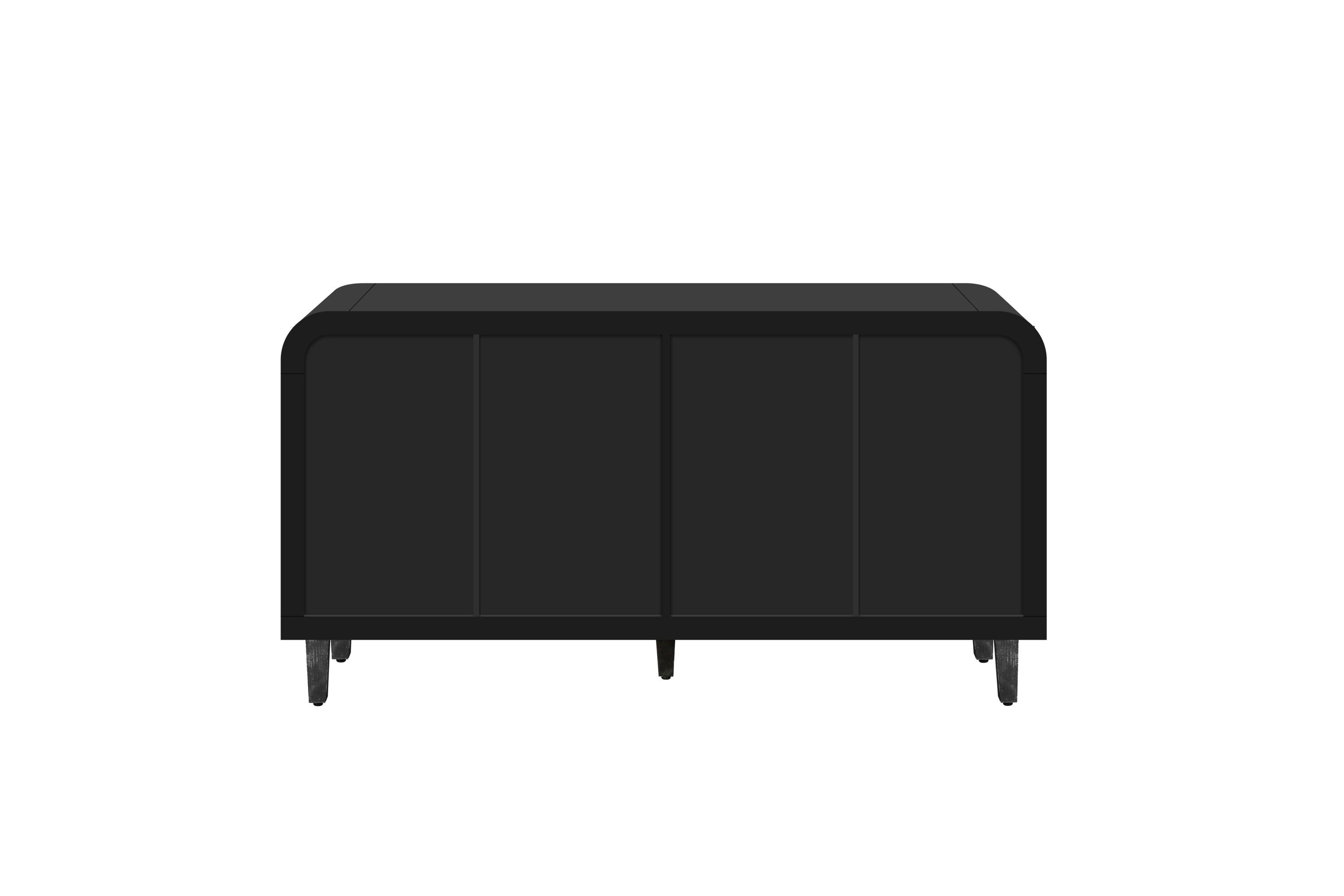 59 Inch Farmhouse Curved Vintage Sideboard in Antique Black.