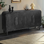 59 Inch Farmhouse Curved Vintage Sideboard in Antique Black.