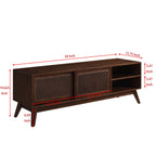 59 Inch Mid Century Modern Rattan TV Stand for 65 Inch TV, Entertainment Cabinet, Media Console for Living Room Media Room, Solid Wood Feet & Rattan Cabinet Doors - Dark Wood