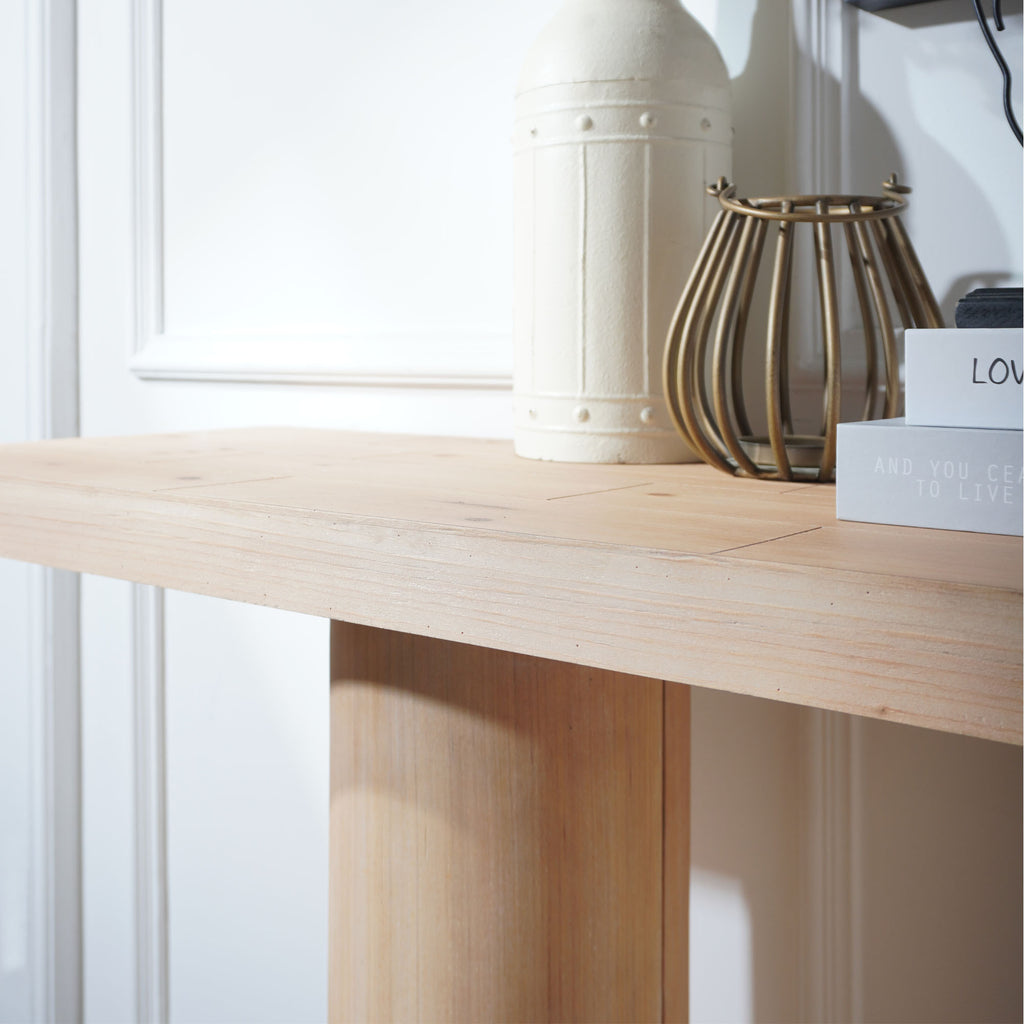 59in Modern Minimalist Wooden Console Table with Column Pedestal Design – Elegant Decorative Accent for Entryway, Living Room, and Hallway