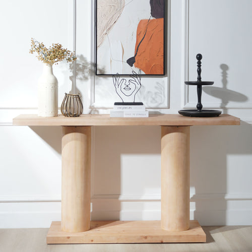 59in Modern Minimalist Wooden Console Table with Column Pedestal Design – Elegant Decorative Accent for Entryway, Living Room, and Hallway