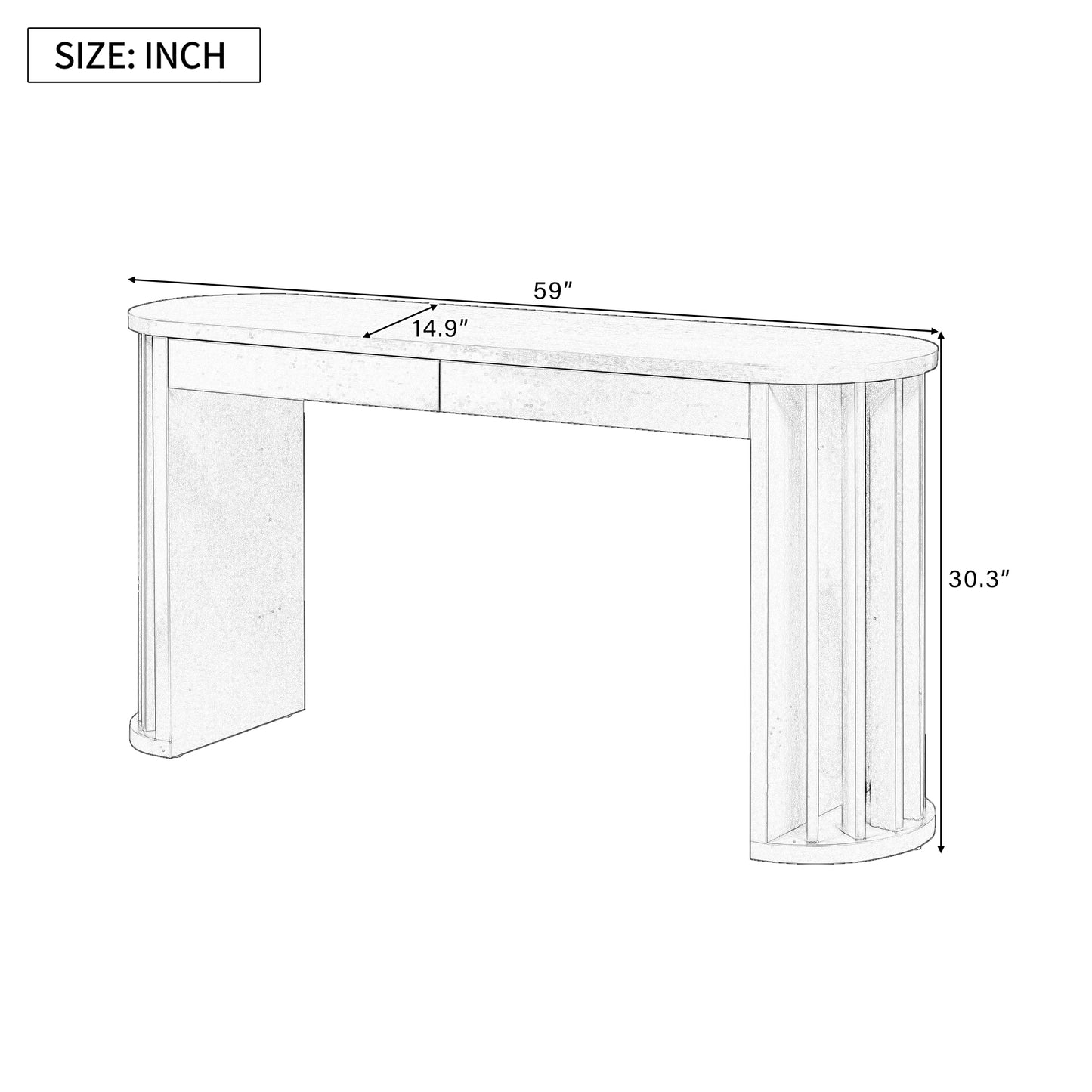 U_Style 59-inch Long Console Table,Oak Veneer Sofa Table,Curved and Straight Line Design,Behind the Couch, Farmhouse Entryway Table for Entrance, Hallway, Living Room (Navy Blue)