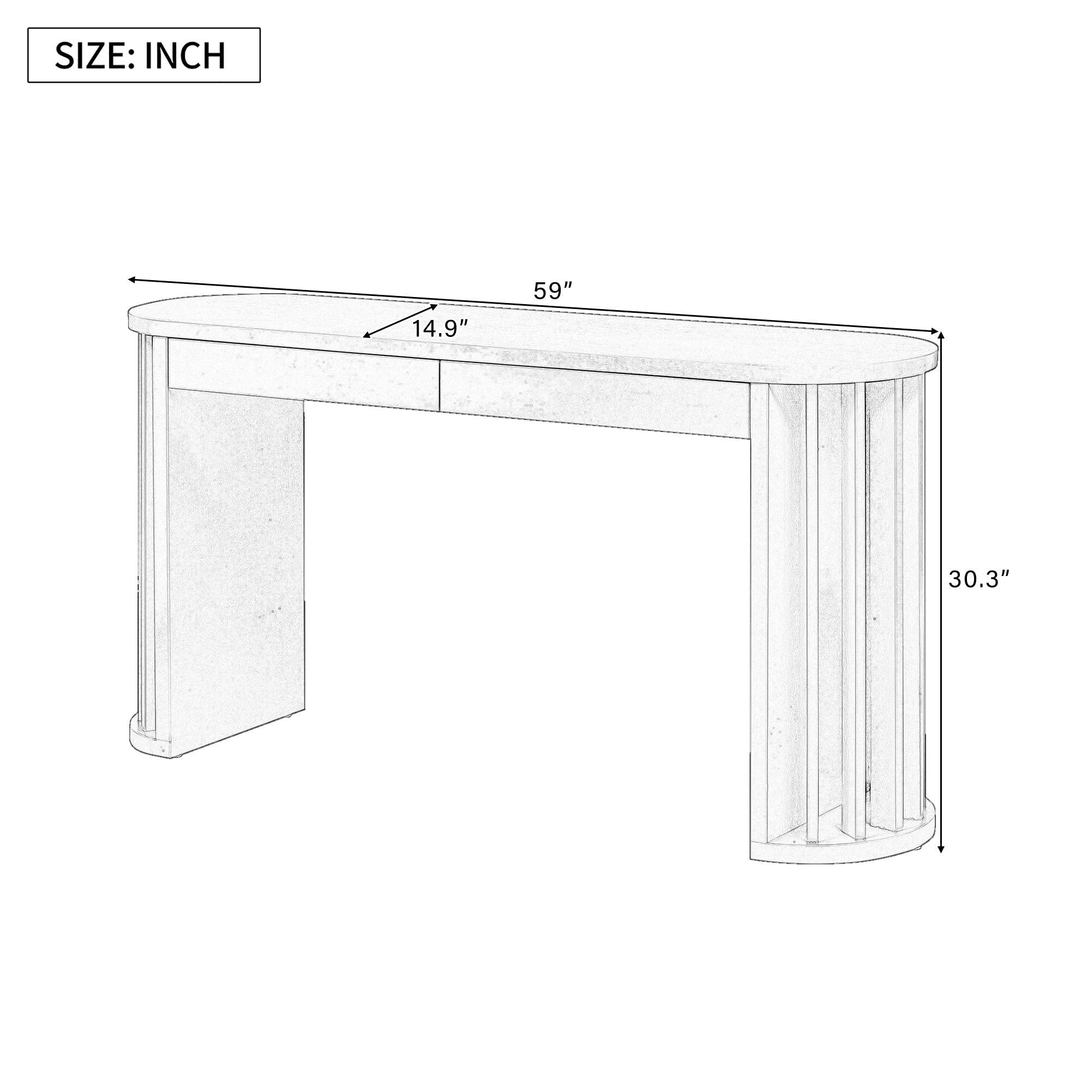 59-Inch Navy Blue Oak Veneer Farmhouse Console Table.