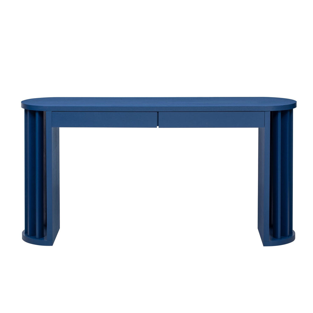 59-Inch Navy Blue Oak Veneer Farmhouse Console Table.