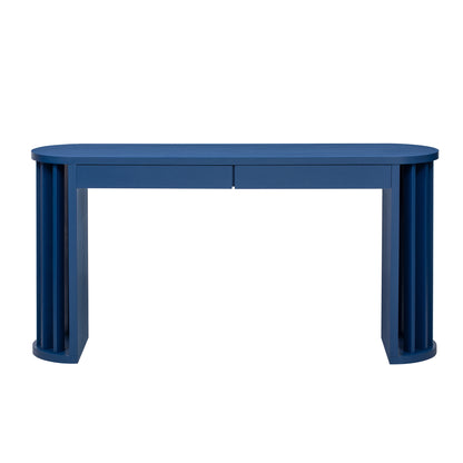 U_Style 59-inch Long Console Table,Oak Veneer Sofa Table,Curved and Straight Line Design,Behind the Couch, Farmhouse Entryway Table for Entrance, Hallway, Living Room (Navy Blue)