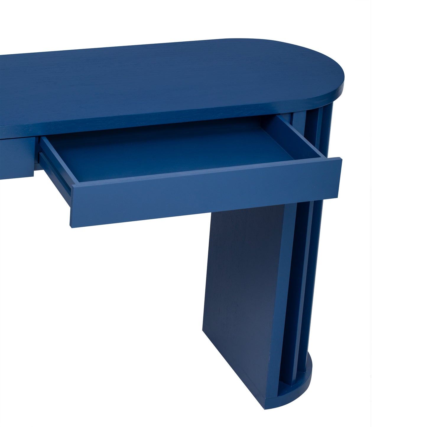 U_Style 59-inch Long Console Table,Oak Veneer Sofa Table,Curved and Straight Line Design,Behind the Couch, Farmhouse Entryway Table for Entrance, Hallway, Living Room (Navy Blue)