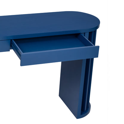 U_Style 59-inch Long Console Table,Oak Veneer Sofa Table,Curved and Straight Line Design,Behind the Couch, Farmhouse Entryway Table for Entrance, Hallway, Living Room (Navy Blue)