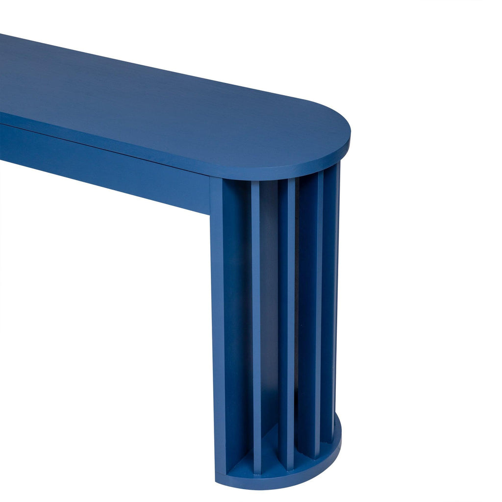 59-Inch Navy Blue Oak Veneer Farmhouse Console Table.