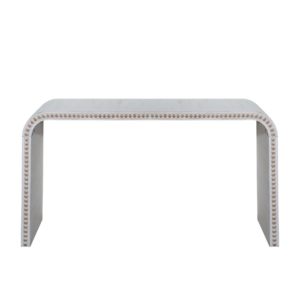 Washed white Console Table, 59in Entryway Table, Curved Waterfall-style Table,Console table with wood beads,Entrance Table for Entryway, Hallway, Living Room, Foyer, Corridor, Office