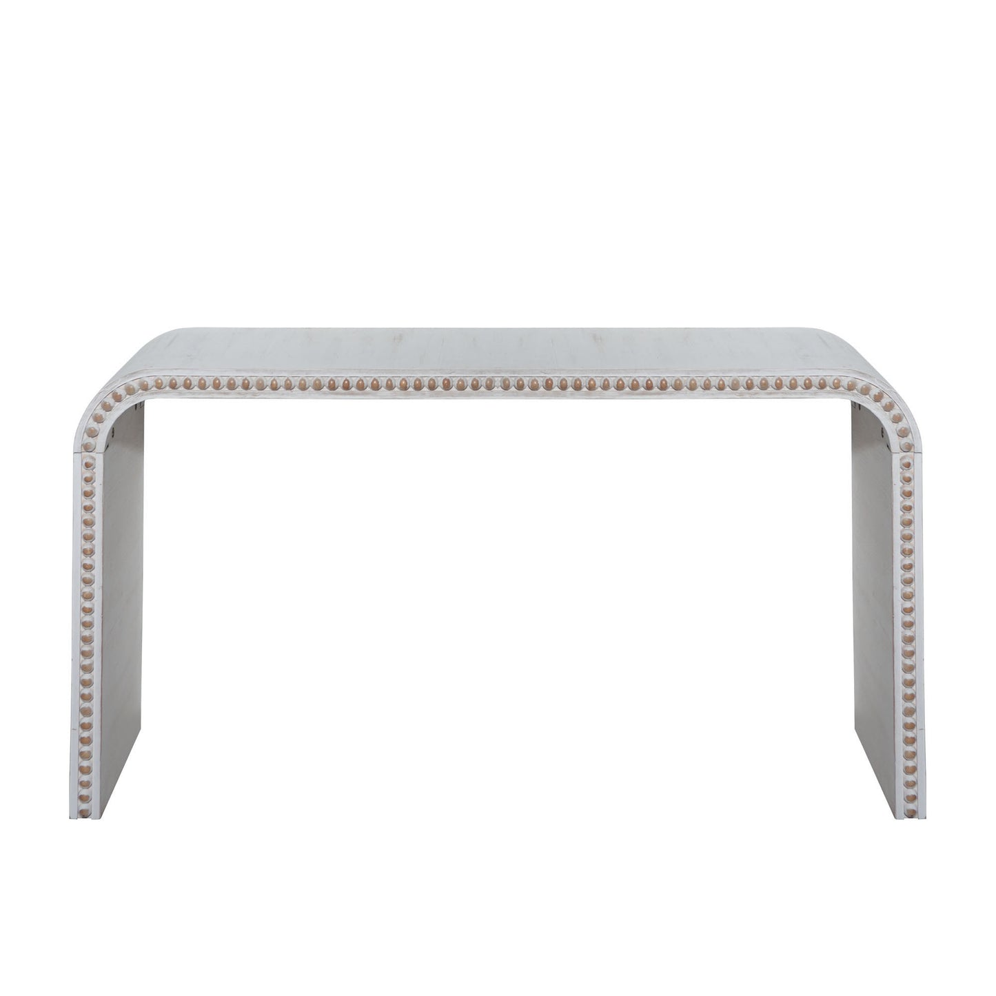 Washed white Console Table, 59in Entryway Table, Curved Waterfall-style Table,Console table with wood beads,Entrance Table for Entryway, Hallway, Living Room, Foyer, Corridor, Office