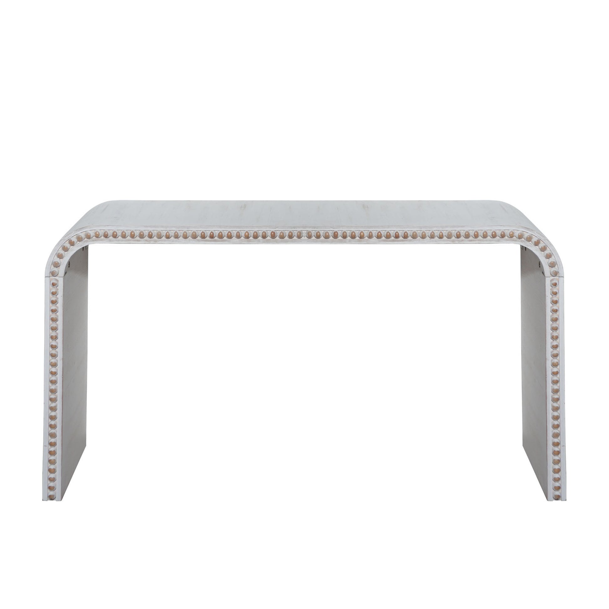 Washed white Console Table, 59in Entryway Table, Curved Waterfall-style Table,Console table with wood beads,Entrance Table for Entryway, Hallway, Living Room, Foyer, Corridor, Office