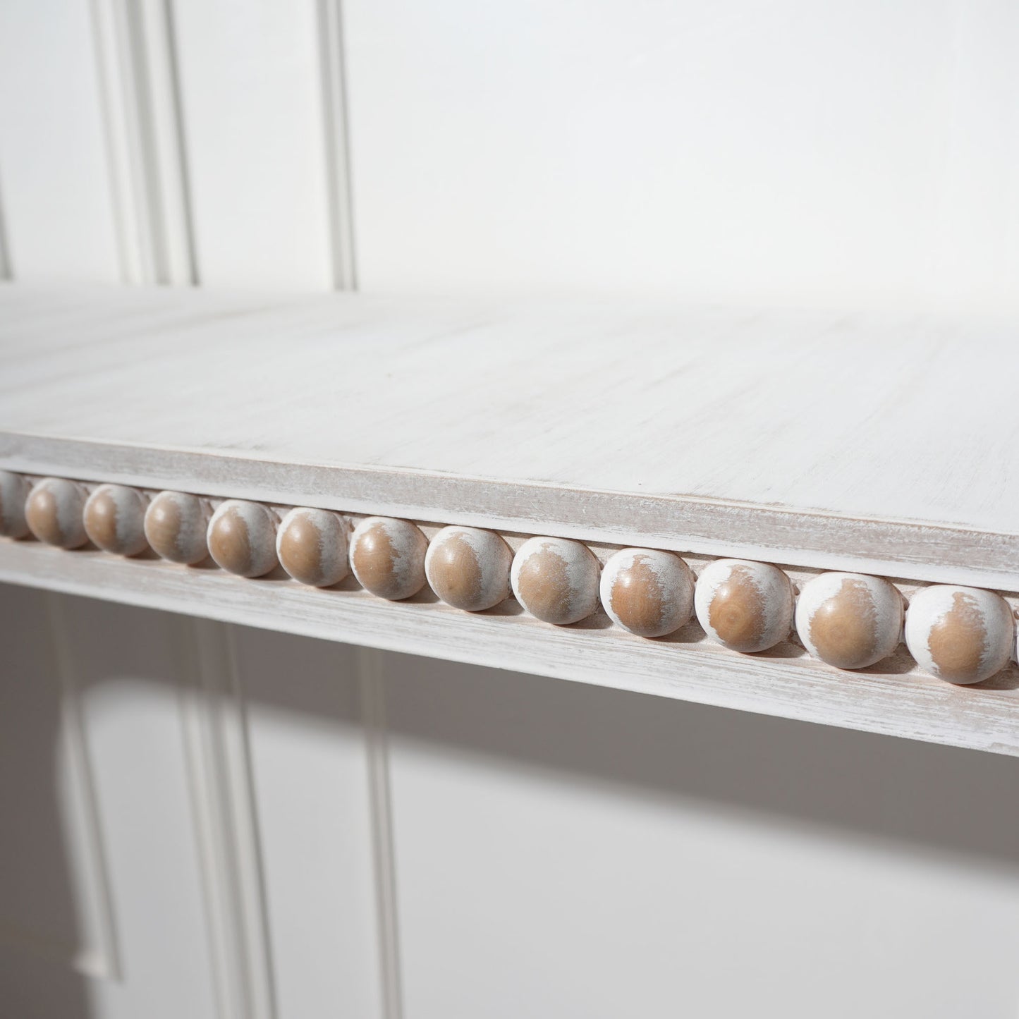 Washed white Console Table, 59in Entryway Table, Curved Waterfall-style Table,Console table with wood beads,Entrance Table for Entryway, Hallway, Living Room, Foyer, Corridor, Office