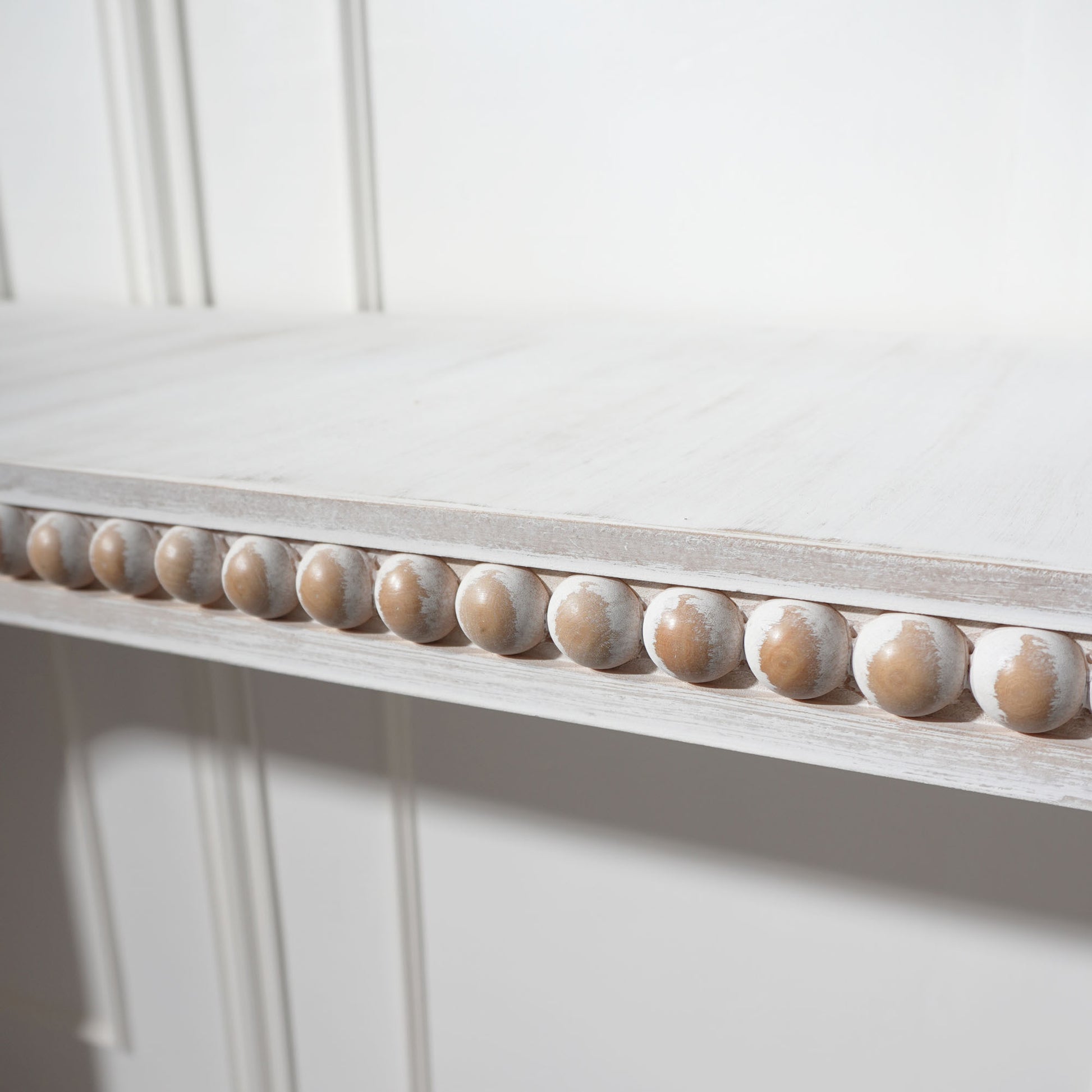 Washed white Console Table, 59in Entryway Table, Curved Waterfall-style Table,Console table with wood beads,Entrance Table for Entryway, Hallway, Living Room, Foyer, Corridor, Office