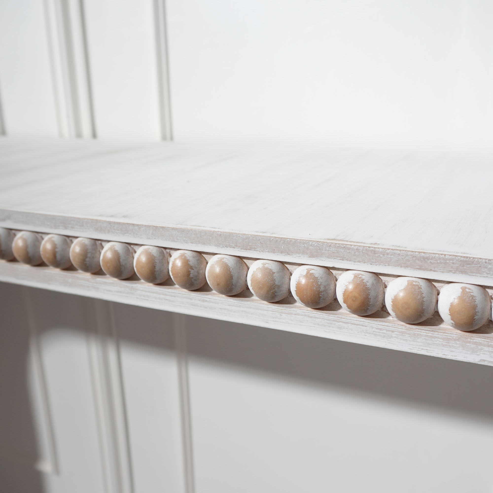 Washed white Console Table, 59in Entryway Table, Curved Waterfall-style Table,Console table with wood beads,Entrance Table for Entryway, Hallway, Living Room, Foyer, Corridor, Office