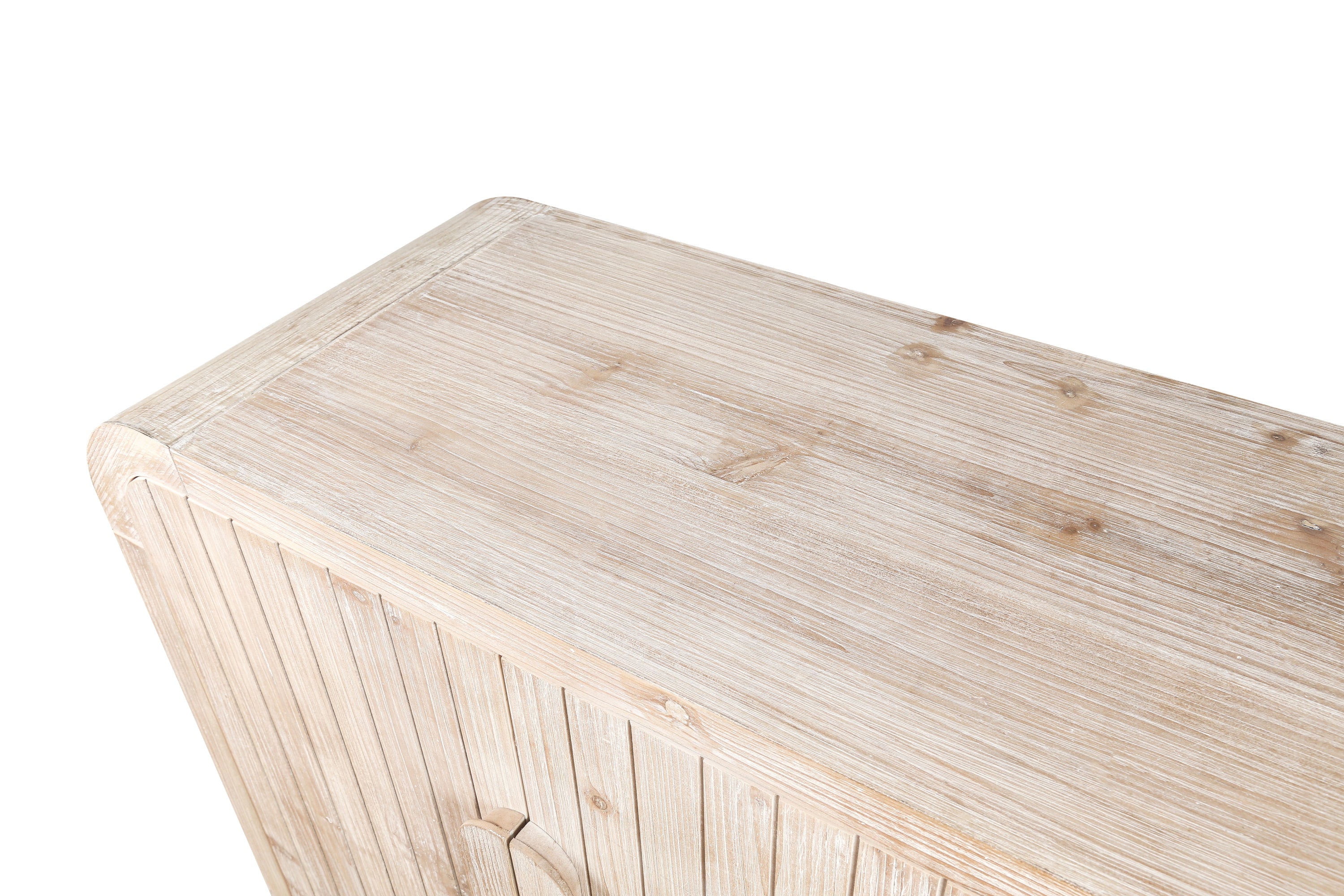 59'' Farmhouse Curved Vintage Storage Sideboard with Large Wooden Handles, Vertical Wood Grain Carving and Adjustable Shelves for Kitchen,Dining Room (Natural Wood Washed)