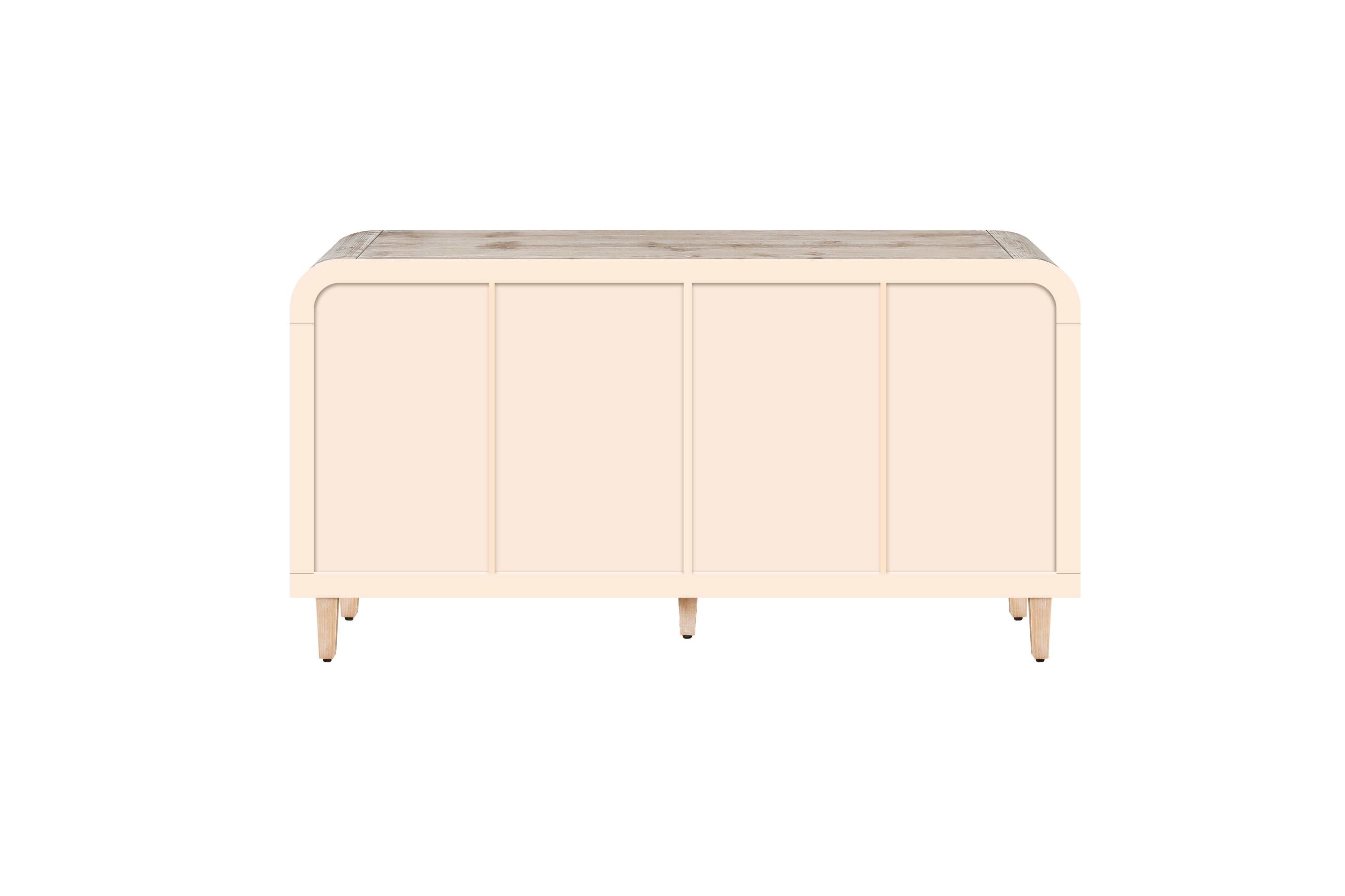 59'' Farmhouse Curved Vintage Storage Sideboard with Large Wooden Handles, Vertical Wood Grain Carving and Adjustable Shelves for Kitchen,Dining Room (Natural Wood Washed)