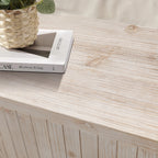 59'' Farmhouse Curved Vintage Storage Sideboard with Large Wooden Handles, Vertical Wood Grain Carving and Adjustable Shelves for Kitchen,Dining Room (Natural Wood Washed)