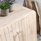 59'' Farmhouse Curved Vintage Storage Sideboard with Large Wooden Handles, Vertical Wood Grain Carving and Adjustable Shelves for Kitchen,Dining Room (Natural Wood Washed)