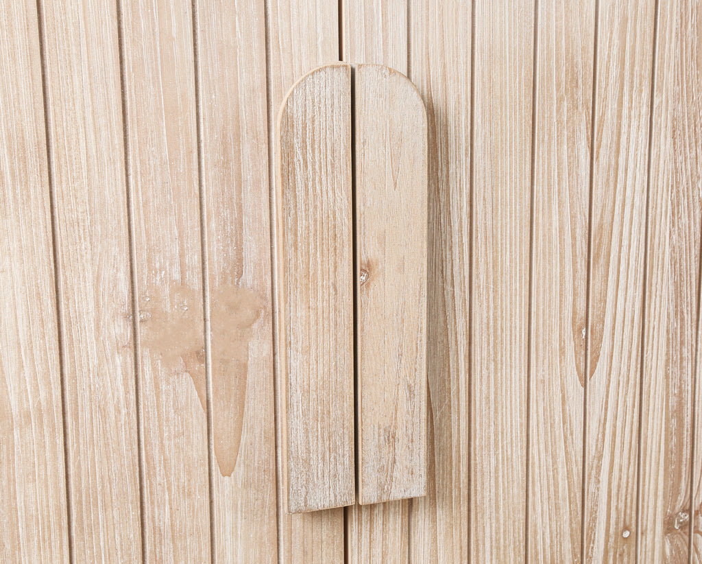 59'' Farmhouse Curved Vintage Storage Sideboard with Large Wooden Handles, Vertical Wood Grain Carving and Adjustable Shelves for Kitchen,Dining Room (Natural Wood Washed)