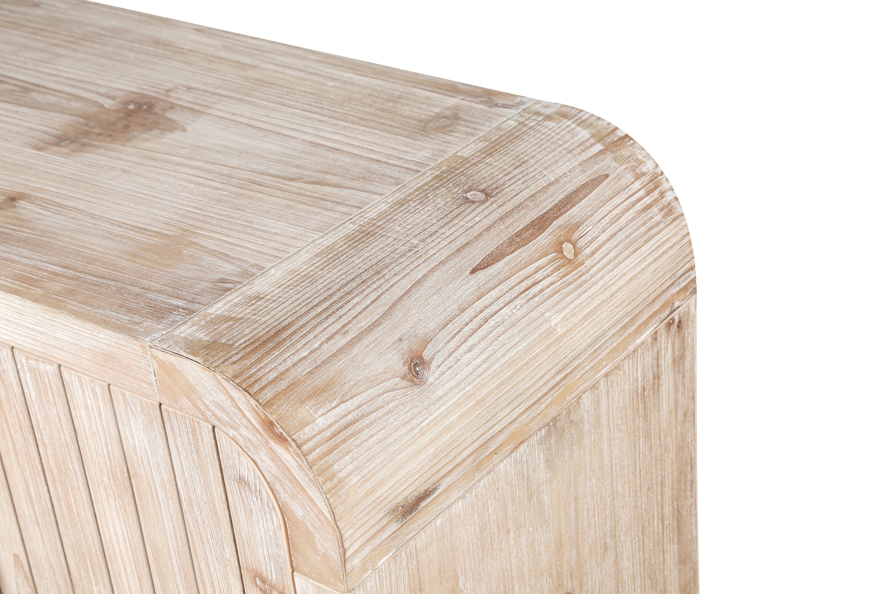 59'' Farmhouse Curved Vintage Storage Sideboard with Large Wooden Handles, Vertical Wood Grain Carving and Adjustable Shelves for Kitchen,Dining Room (Natural Wood Washed)