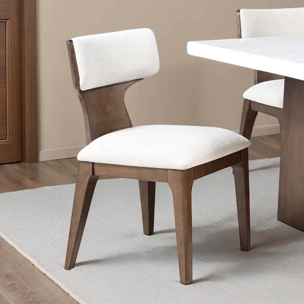 Contemporary Dining Chairs - Brown 2pc Set with curved wood backrest and cushioned seat, shown in a modern dining room setting.