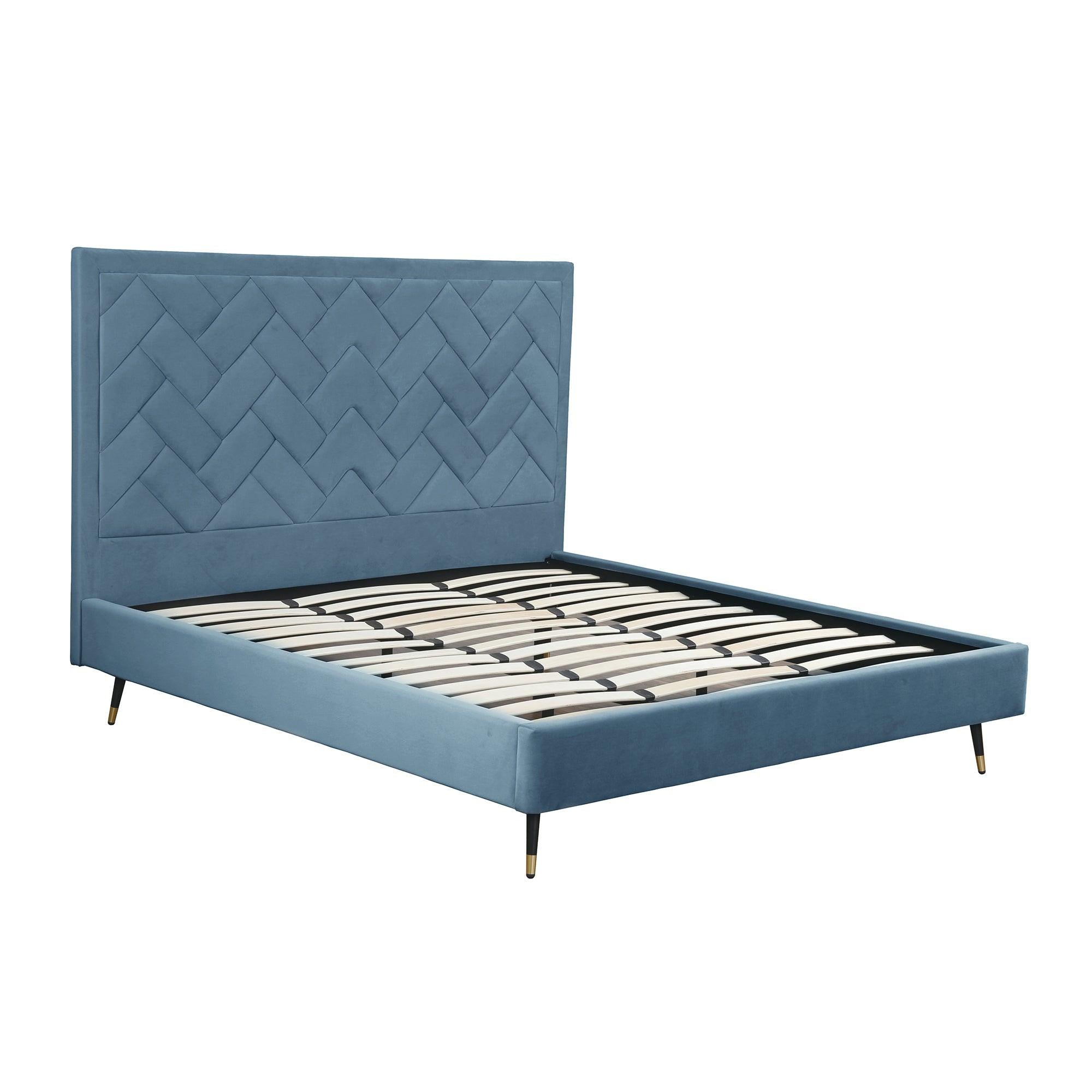 Crosby Upholstered Velvet King Bed in Blue.