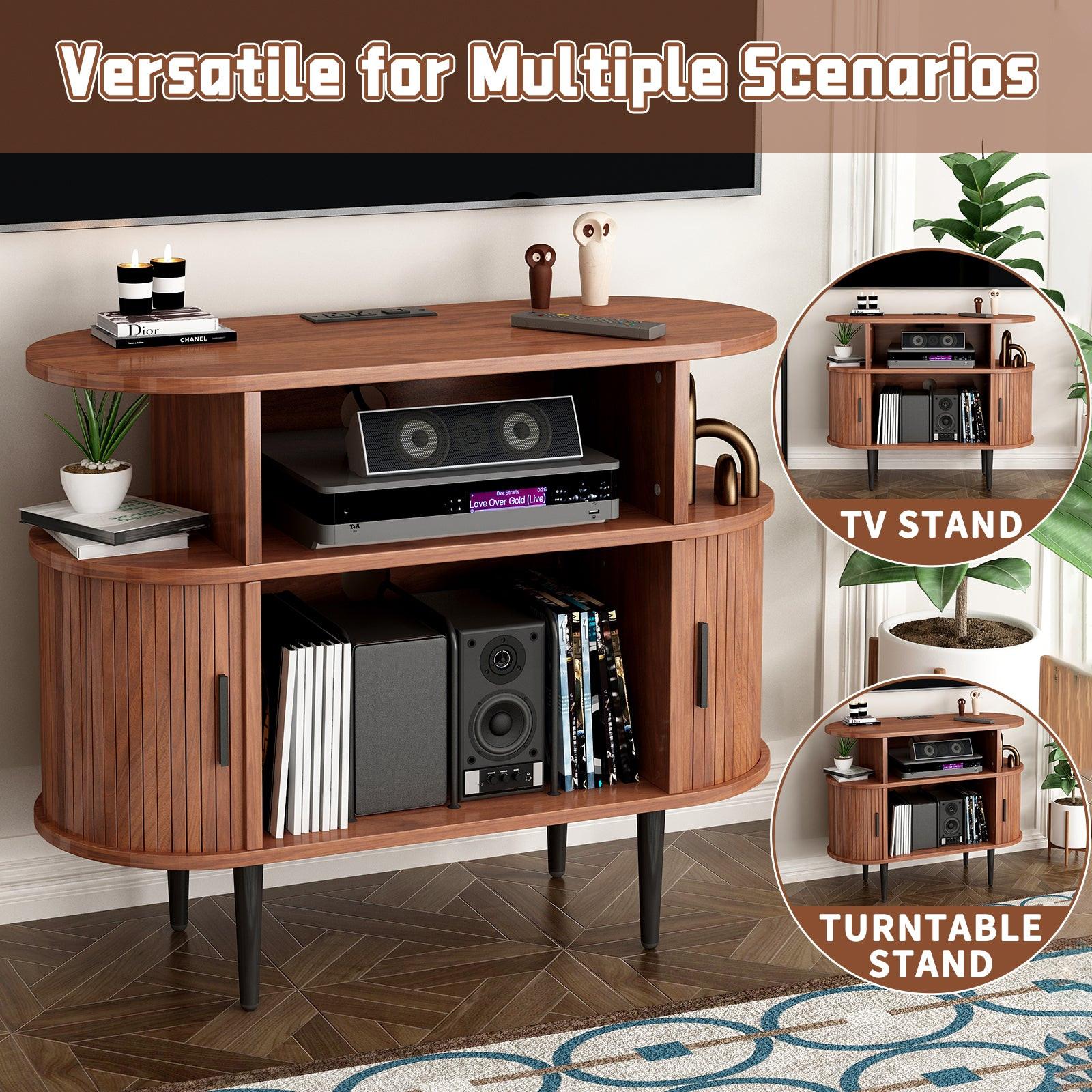 Mid Century Modern Record Player Stand with Charging Station.