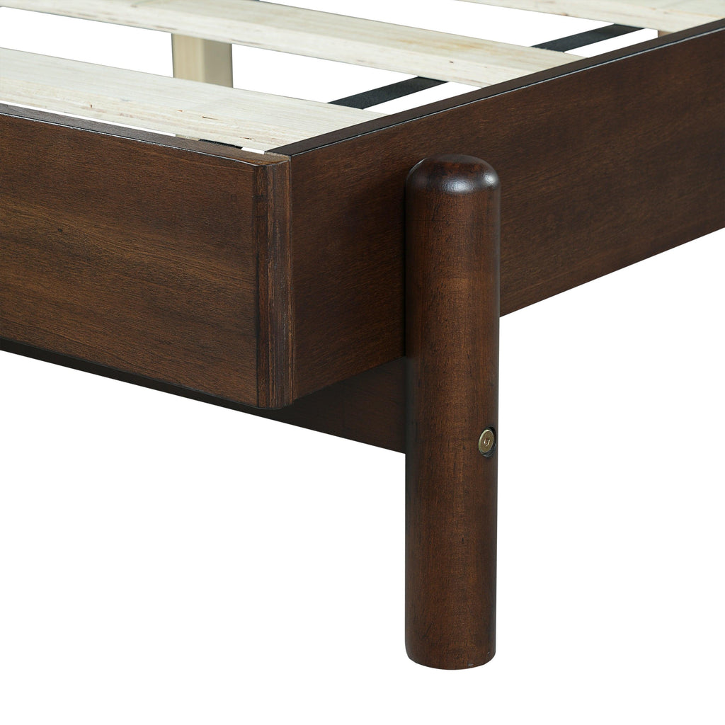 King Bed Frame with Headboard - Rubber Wood Platform Design.