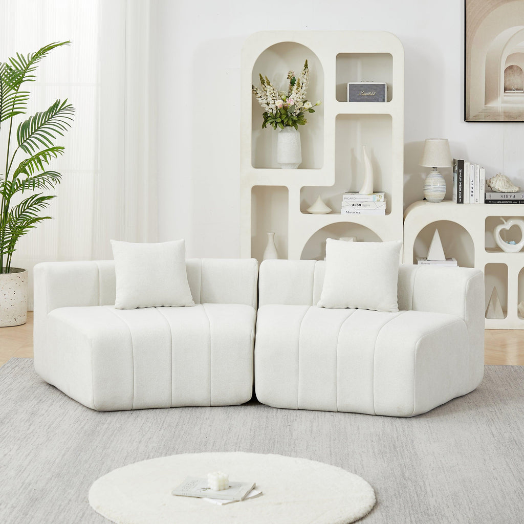 Chenille Curved Sectional Sofa with 2 Pillows.