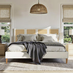 Toscana King Upholstered Cane Bed, Antique White.