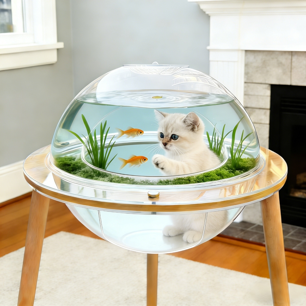 Clear Acrylic Cat Cave House with Wooden Base - 24 Inch