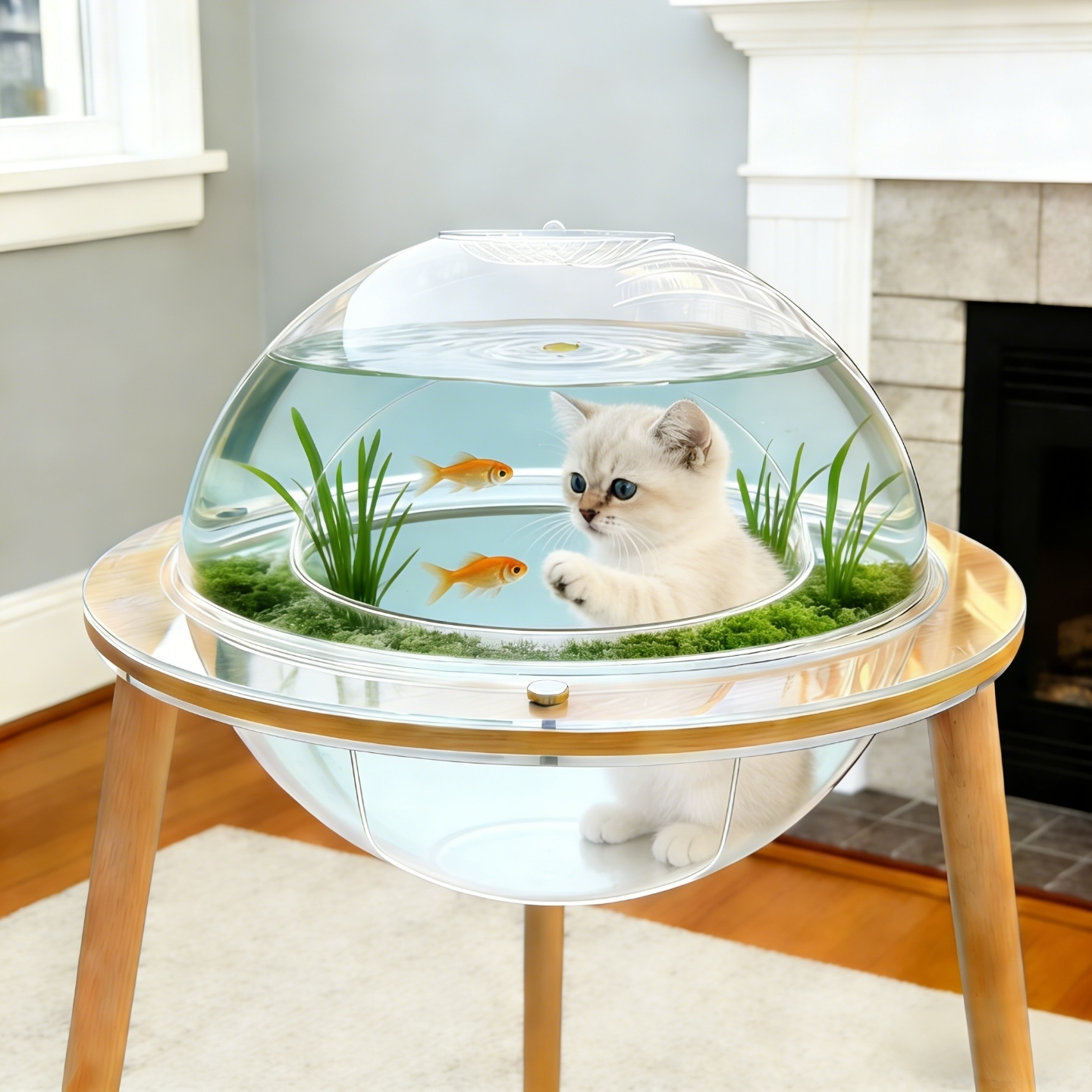 Clear Acrylic Cat Cave House with Wooden Base - 24 Inch