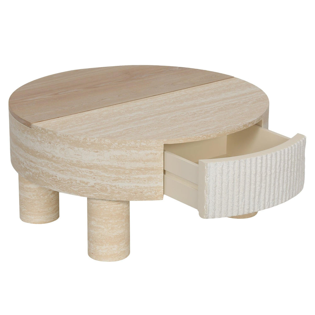 Round Coffee Table with Hidden Storage and Flip Top.