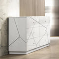 Modern White Dresser with 6 Drawers and Embossed Lines.