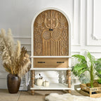 Arched Flower Carved Door Cabinet - Elegant Wooden Sideboard.