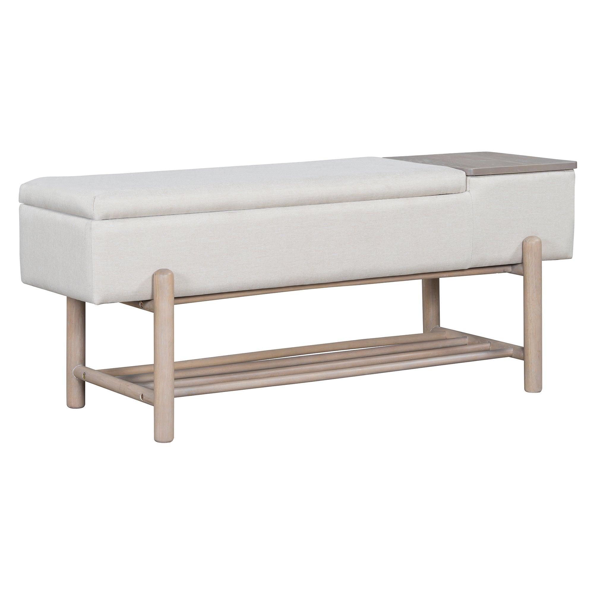 TREXM Farmhouse Upholstered Storage Bench with Hidden Compartment, Modern Entryway Bench for Living Room, Entryway, and Hallways (Natural)